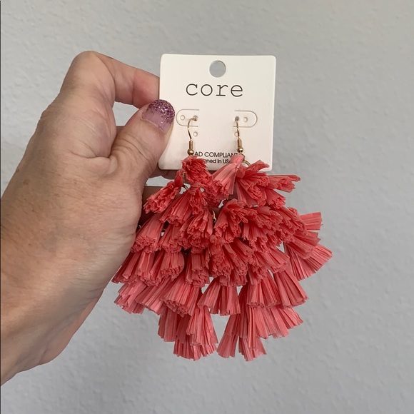 ***SOLD***Coral Rafia Earrings - Picture 1 of 2
